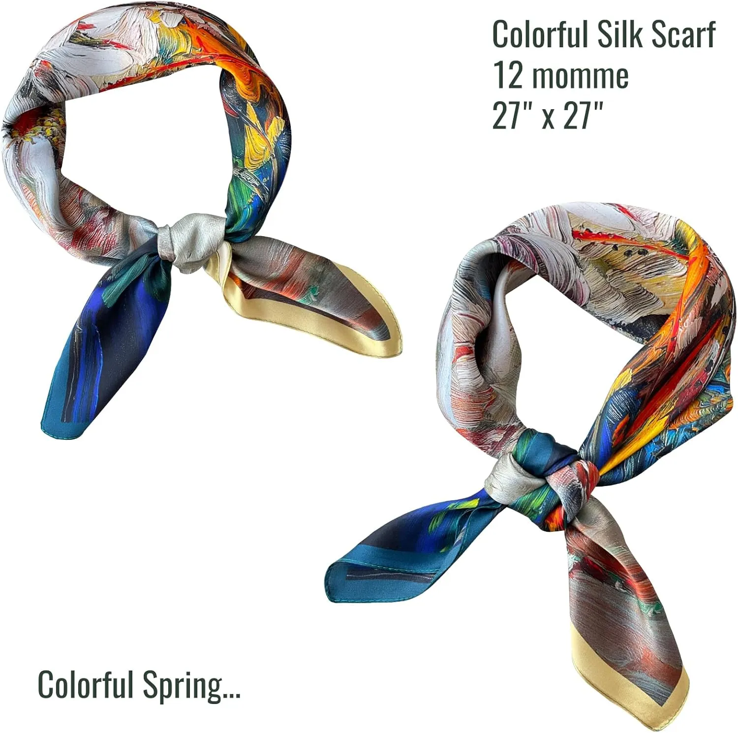 100% Mulberry Silk Scarf Women's Fashion Scarves Square and Long Bandana Shawls and Wraps Artist Collection Gift