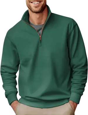 2024 Men's 3/4 Zip Pullover Long Sleeved Fashion Slim Fit Top High Collar Cotton Sweatshirt Lightweight Workout Shirt