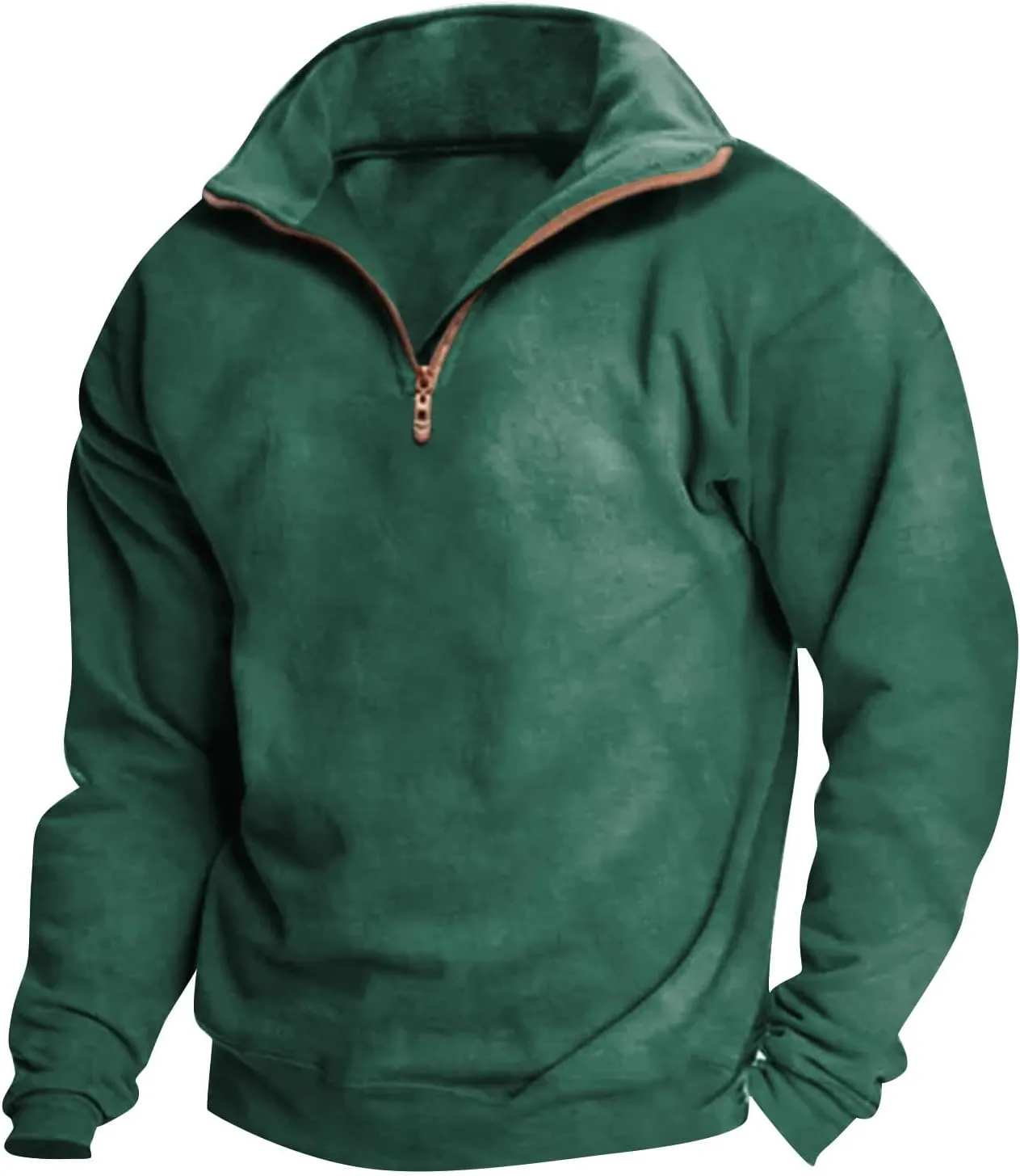 2024 Men's 3/4 Zip Pullover Long Sleeved Fashion Slim Fit Top High Collar Cotton Sweatshirt Lightweight Workout Shirt