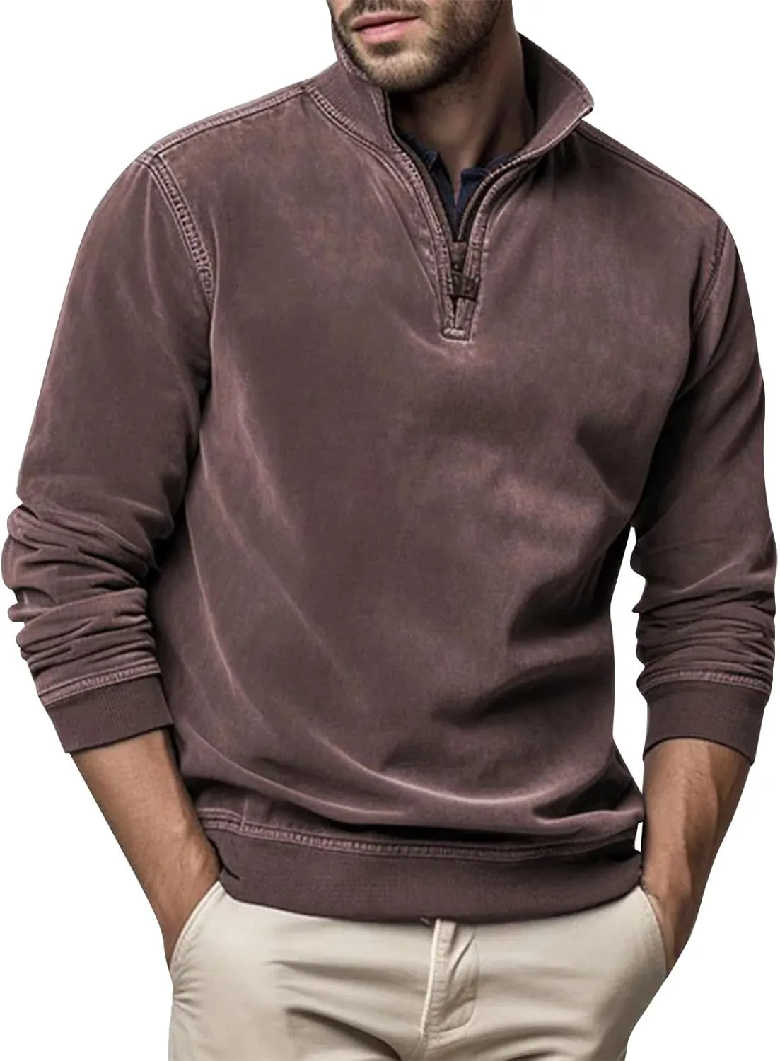 2024 Men's Sweaters 1/4 Zip Up Casual Turtleneck Pullover Polo Slim Fit Sweaters Long Sleeve Thermal Sweatshirts