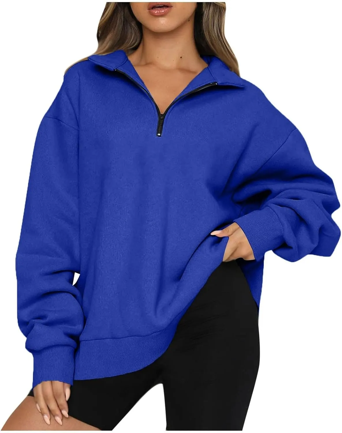 3/4 Zip Pullover Womens Oversized Sweatshirt Comfy Fleece Baggy Sweatshirts Long Sleeve Cute Sweat Shirt Fall Clothes