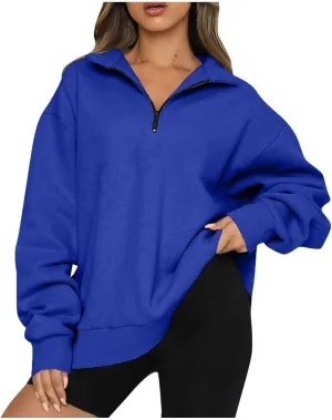 3/4 Zip Pullover Womens Oversized Sweatshirt Comfy Fleece Baggy Sweatshirts Long Sleeve Cute Sweat Shirt Fall Clothes