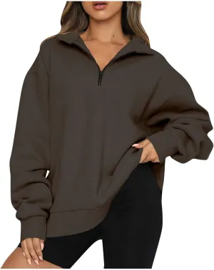 3/4 Zip Pullover Womens Oversized Sweatshirt Comfy Fleece Baggy Sweatshirts Long Sleeve Cute Sweat Shirt Fall Clothes
