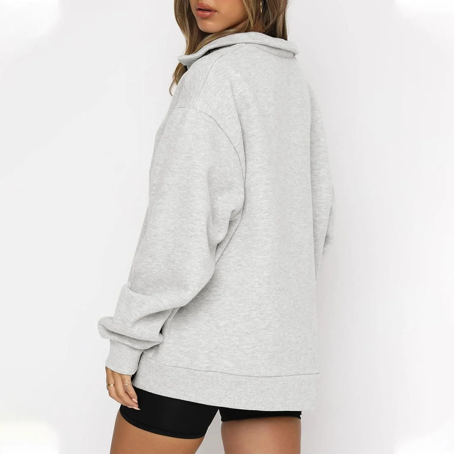 3/4 Zip Pullover Womens Oversized Sweatshirt Comfy Fleece Baggy Sweatshirts Long Sleeve Cute Sweat Shirt Fall Clothes