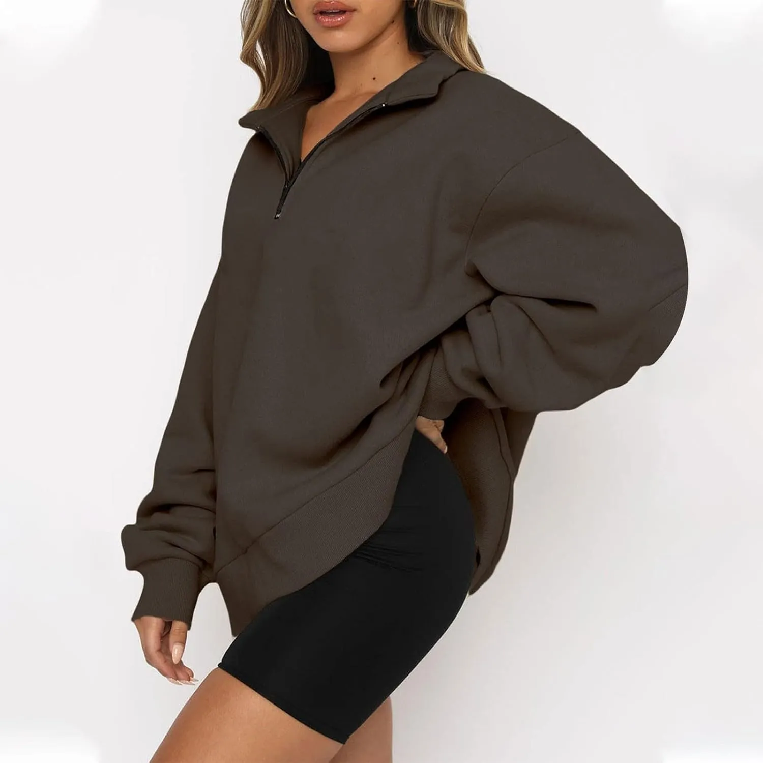 3/4 Zip Pullover Womens Oversized Sweatshirt Comfy Fleece Baggy Sweatshirts Long Sleeve Cute Sweat Shirt Fall Clothes
