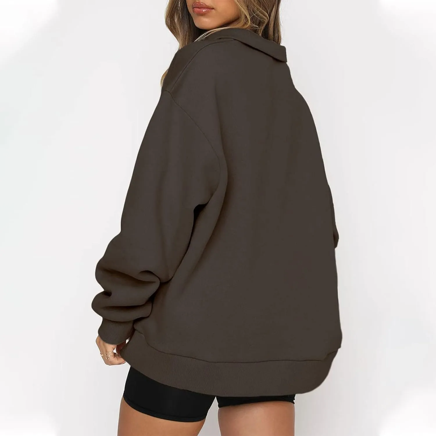 3/4 Zip Pullover Womens Oversized Sweatshirt Comfy Fleece Baggy Sweatshirts Long Sleeve Cute Sweat Shirt Fall Clothes