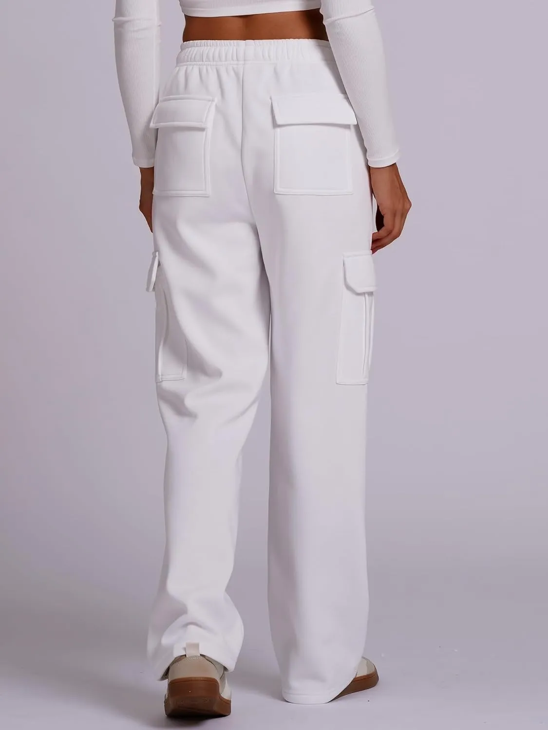 ABOCIW Womens Cargo Sweatpants Fleece Wide Leg Sweat Pants High Waisted Baggy Athletic Joggers Pants with Pockets