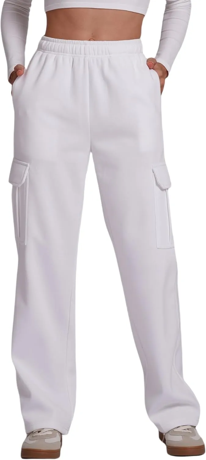 ABOCIW Womens Cargo Sweatpants Fleece Wide Leg Sweat Pants High Waisted Baggy Athletic Joggers Pants with Pockets