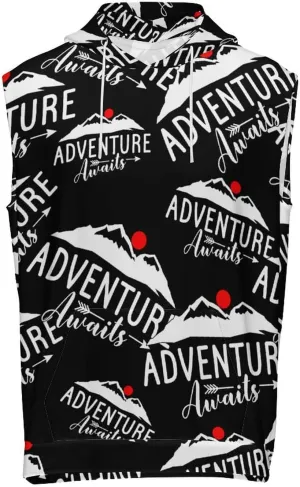 Adventure Awaits Men's Workout Tank Tops Sleeveless Running Shirts With Hoodie Workout Hooded