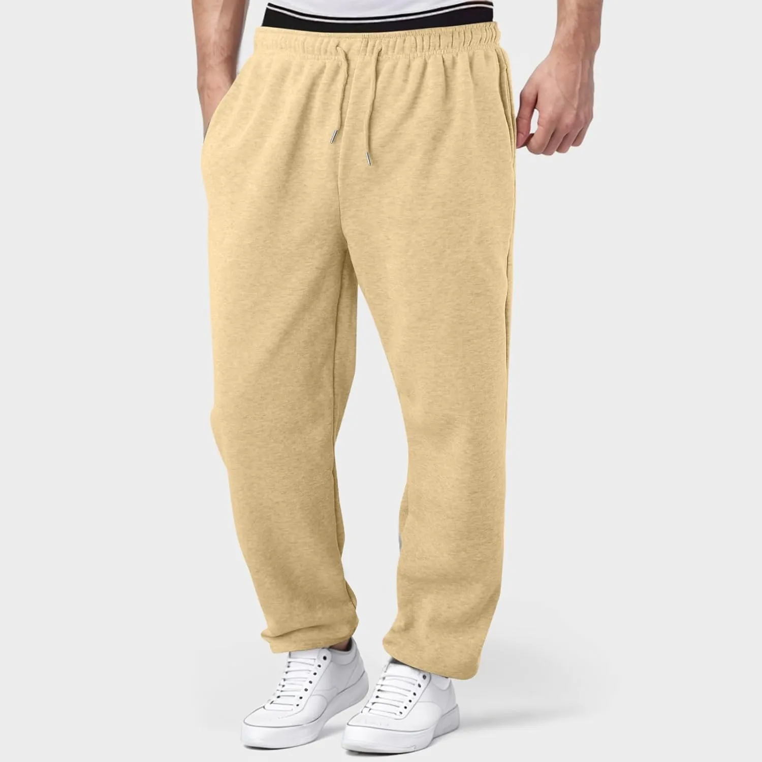 Alalaso Men's Casual Sweatpants Lightweight Elastic Waist Drawstring Lounge Pants Straight Leg Trousers with Pockets