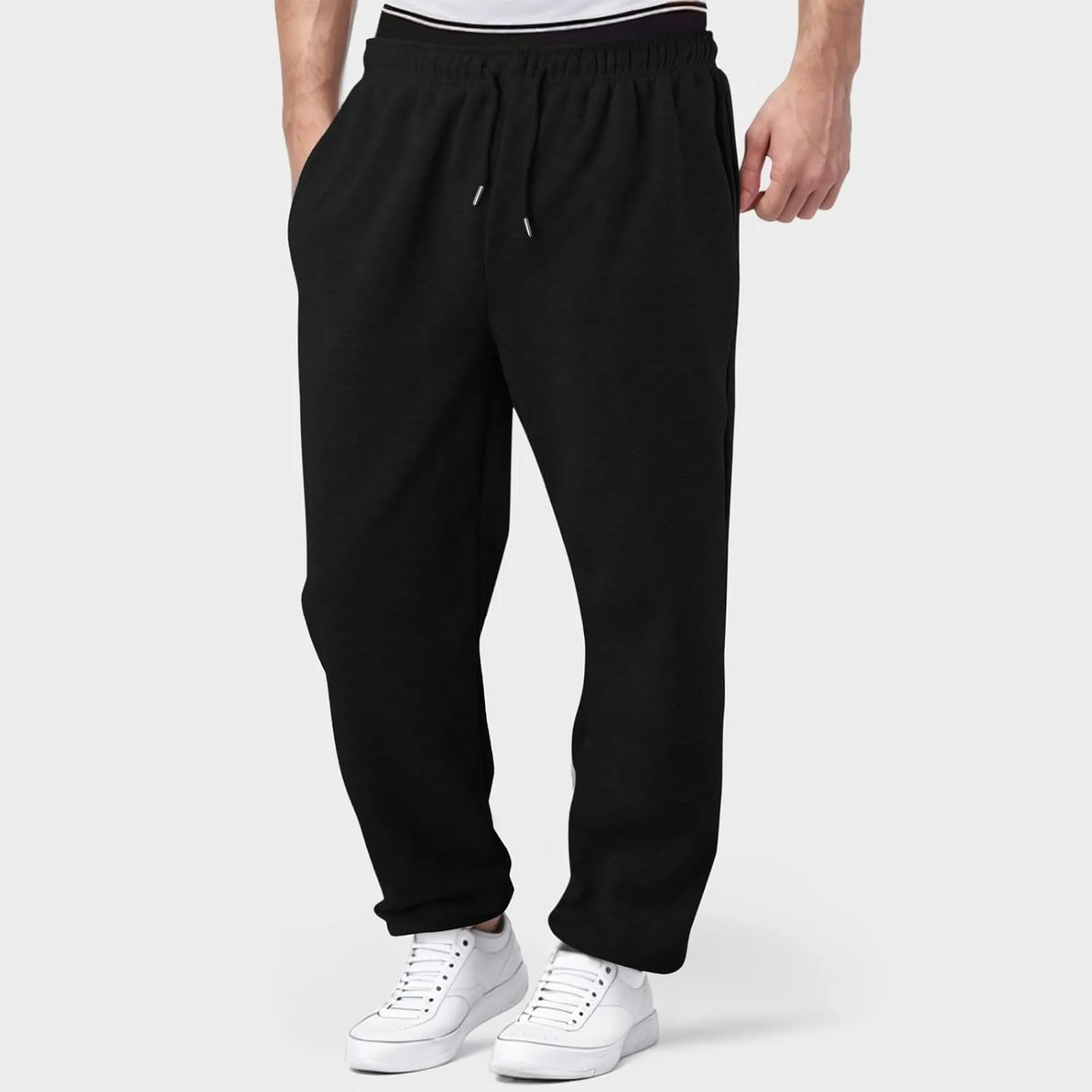 Alalaso Men's Casual Sweatpants Lightweight Elastic Waist Drawstring Lounge Pants Straight Leg Trousers with Pockets