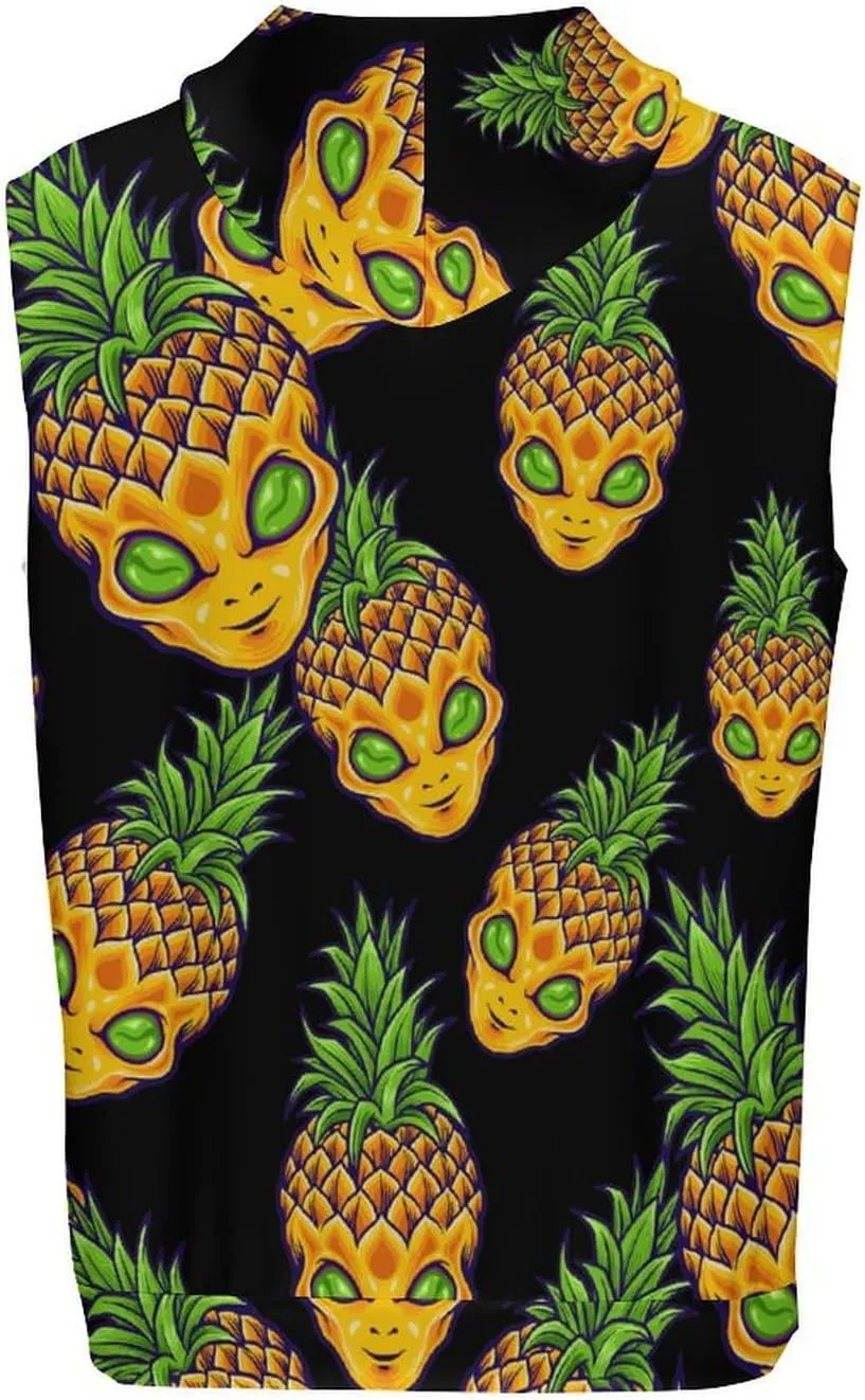 Alien Pineapple Men's Workout Tank Tops Sleeveless Running Shirts With Hoodie Workout Hooded