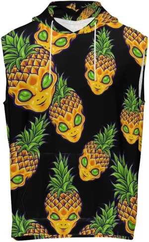 Alien Pineapple Men's Workout Tank Tops Sleeveless Running Shirts With Hoodie Workout Hooded