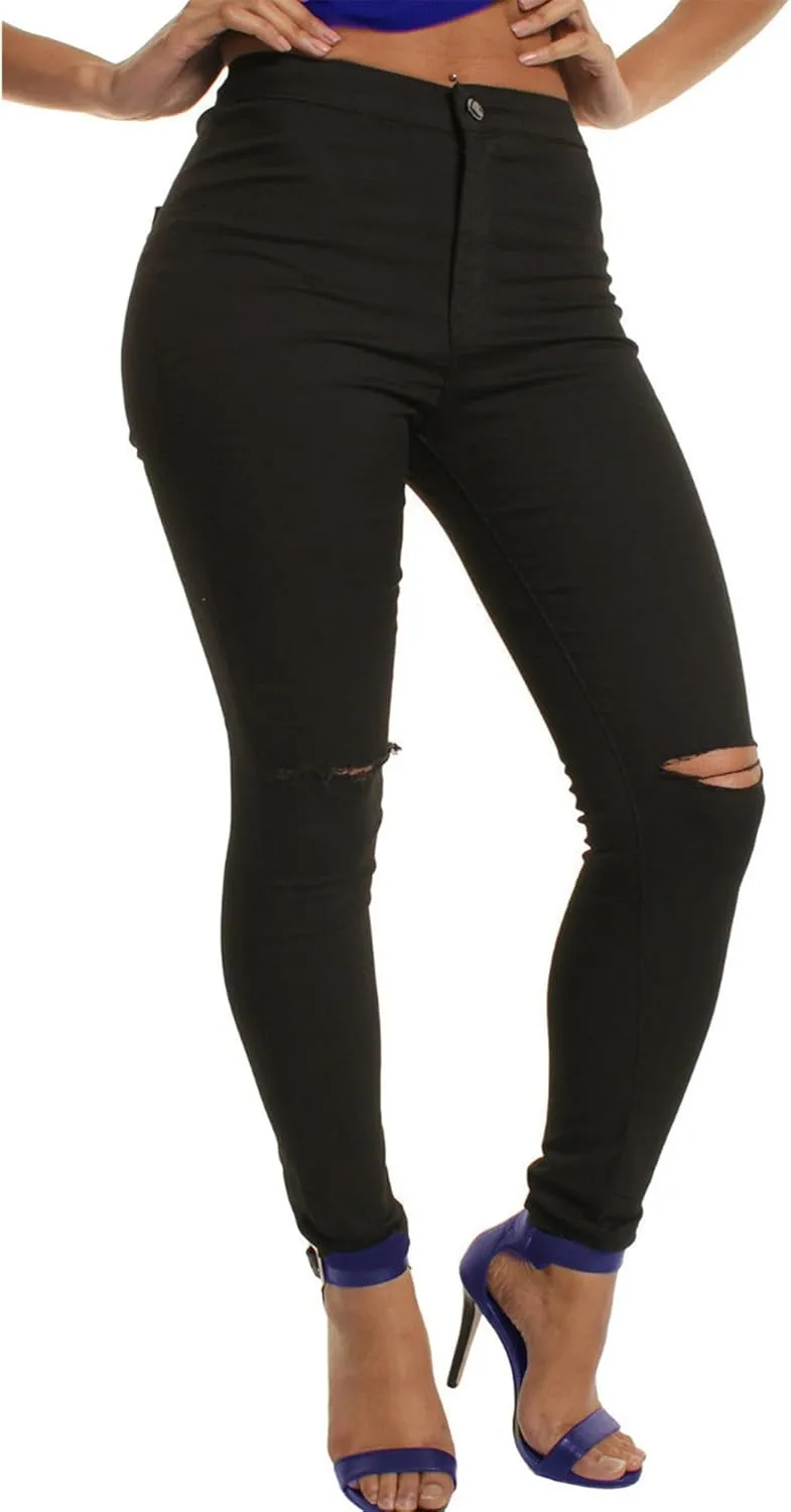 Andongnywell Stretch Knee Ripped Denim Pants New Apparel high Waisted Skinny Hole Jeans Destroyed Thin Slim Trousers