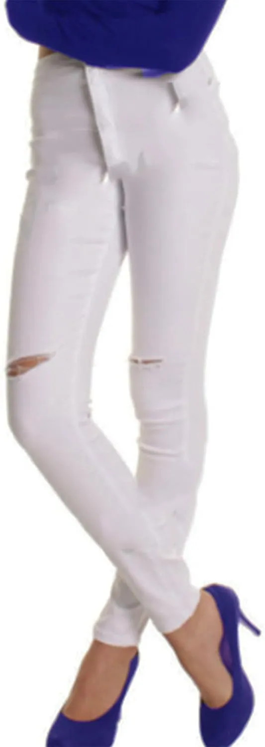 Andongnywell Stretch Knee Ripped Denim Pants New Apparel high Waisted Skinny Hole Jeans Destroyed Thin Slim Trousers