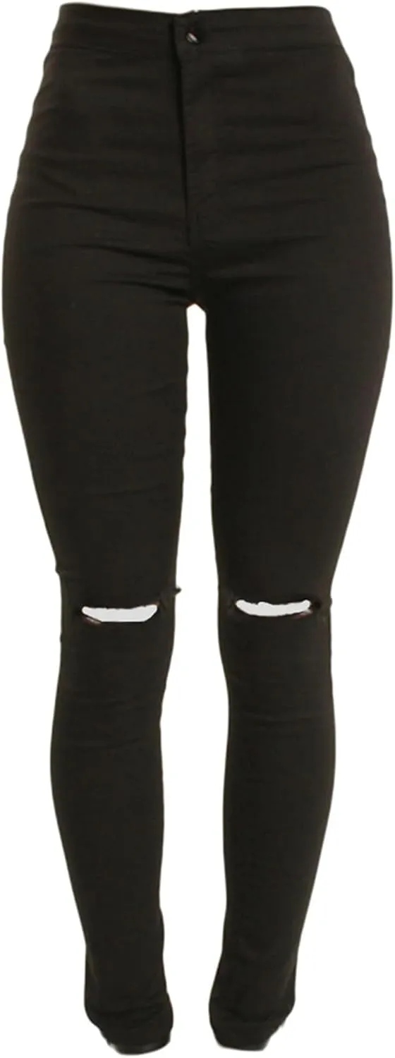 Andongnywell Stretch Knee Ripped Denim Pants New Apparel high Waisted Skinny Hole Jeans Destroyed Thin Slim Trousers