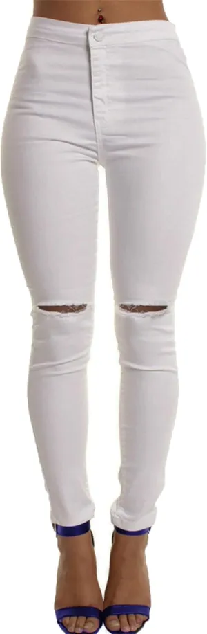 Andongnywell Stretch Knee Ripped Denim Pants New Apparel high Waisted Skinny Hole Jeans Destroyed Thin Slim Trousers