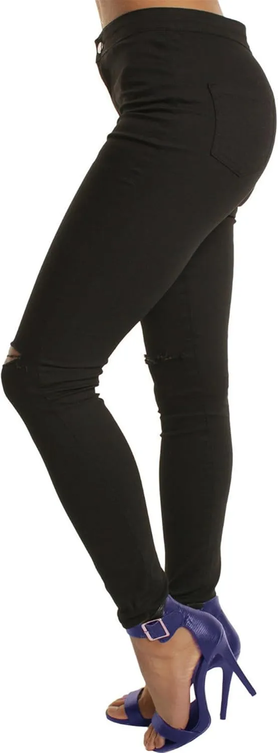 Andongnywell Stretch Knee Ripped Denim Pants New Apparel high Waisted Skinny Hole Jeans Destroyed Thin Slim Trousers