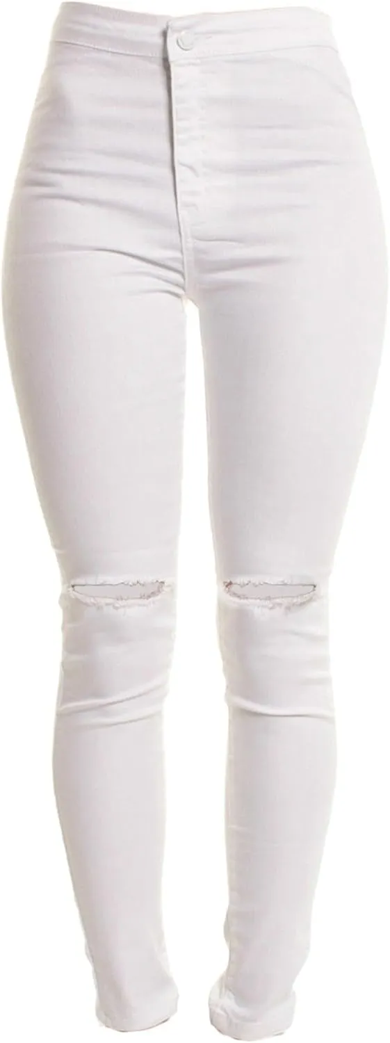 Andongnywell Stretch Knee Ripped Denim Pants New Apparel high Waisted Skinny Hole Jeans Destroyed Thin Slim Trousers