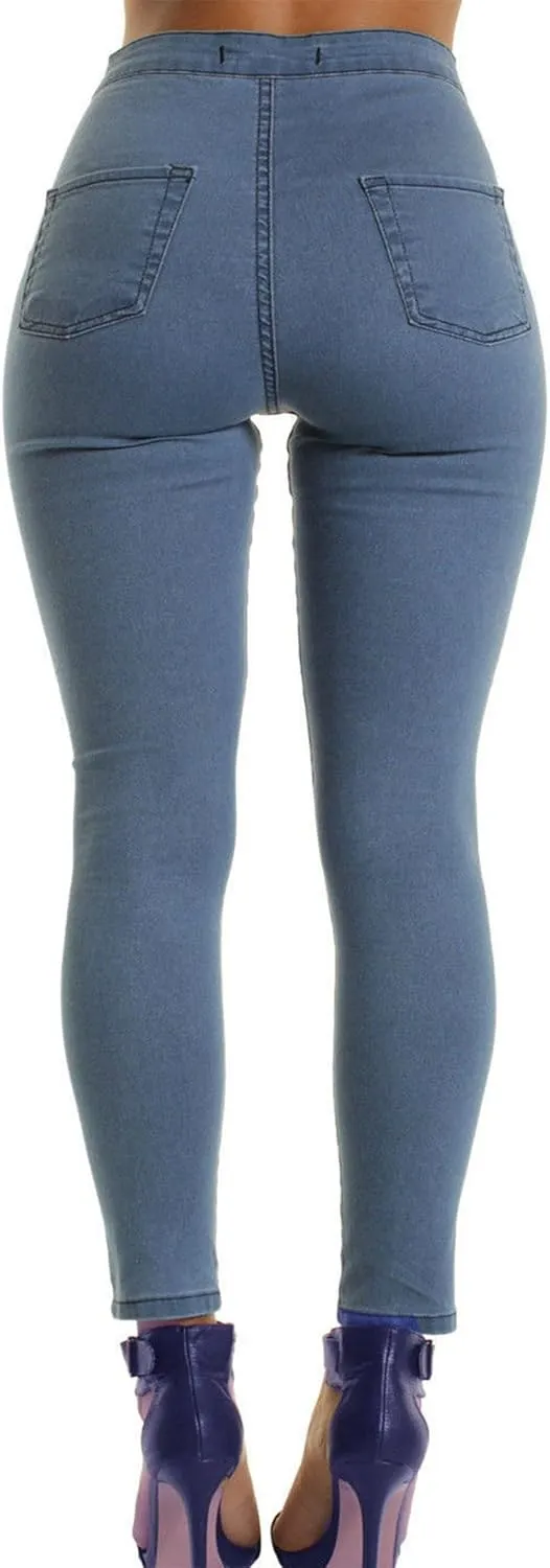 Andongnywell Stretch Knee Ripped Denim Pants New Apparel high Waisted Skinny Hole Jeans Destroyed Thin Slim Trousers