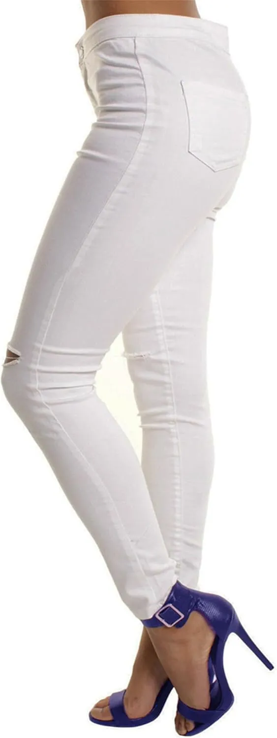 Andongnywell Stretch Knee Ripped Denim Pants New Apparel high Waisted Skinny Hole Jeans Destroyed Thin Slim Trousers