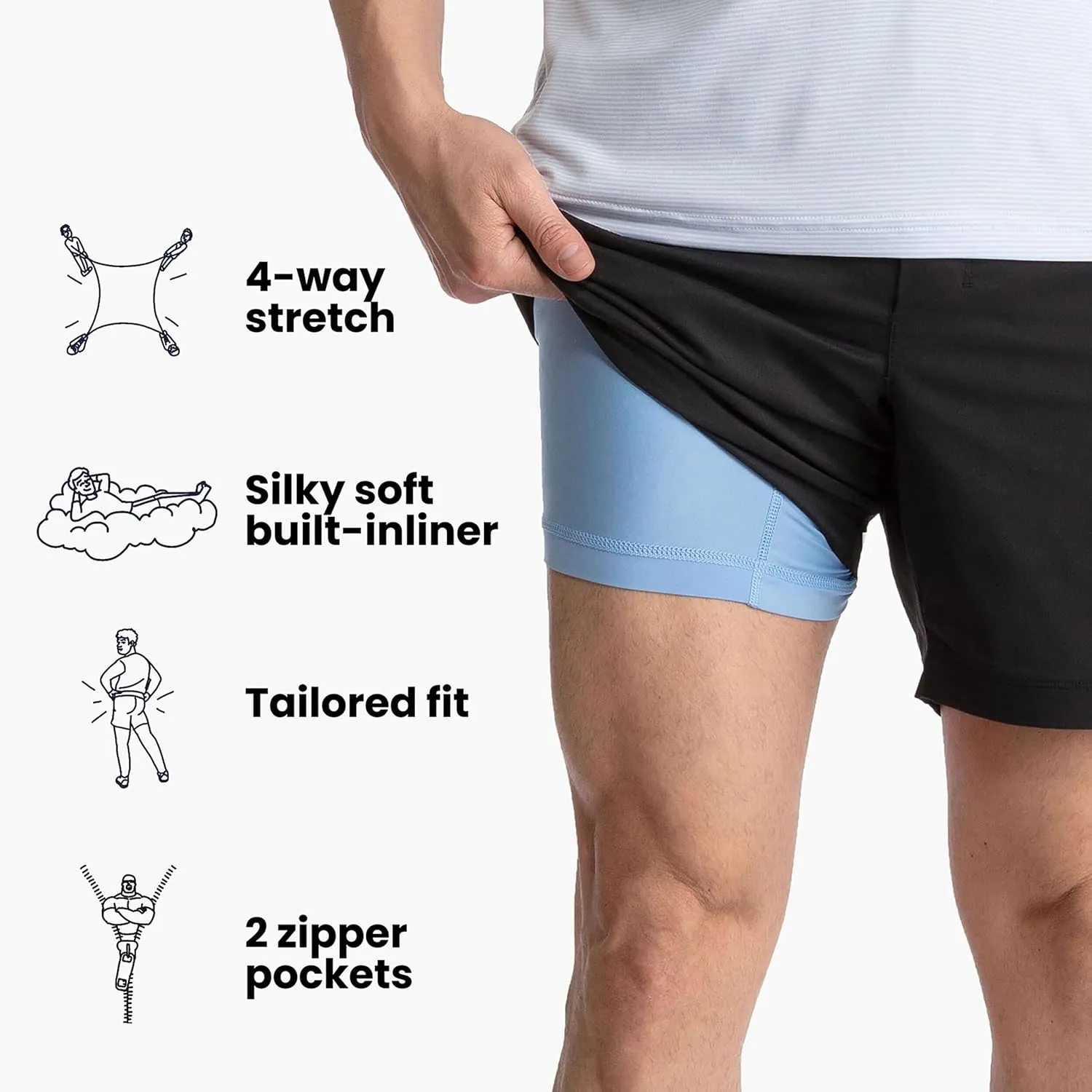 birddogs Mens Khaki Shorts – Casual, Slim Fit, Stretch Shorts with Built-in Liner for Comfort – Regular Length, 7” Inseam