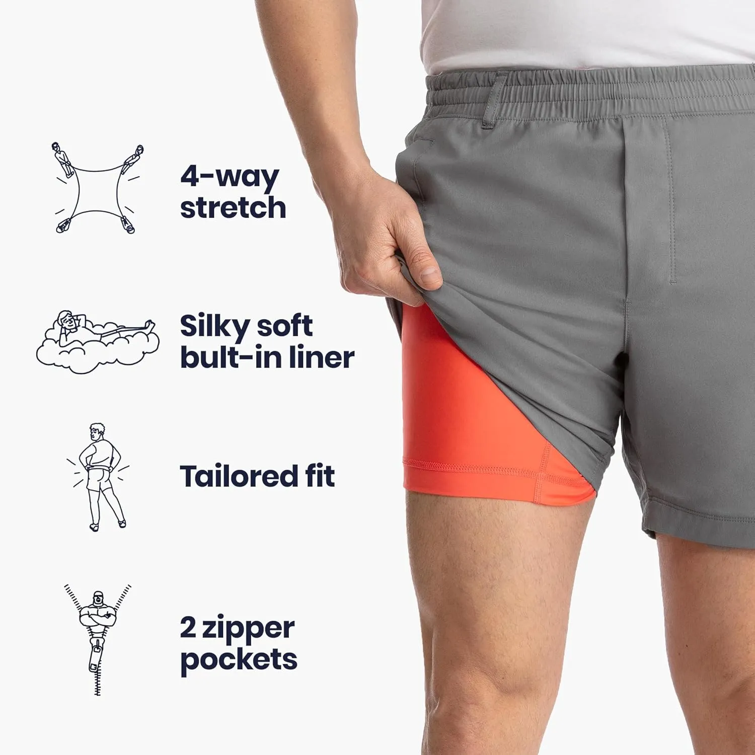 birddogs Mens Khaki Shorts – Casual, Slim Fit, Stretch Shorts with Built-in Liner for Comfort – Regular Length, 7” Inseam