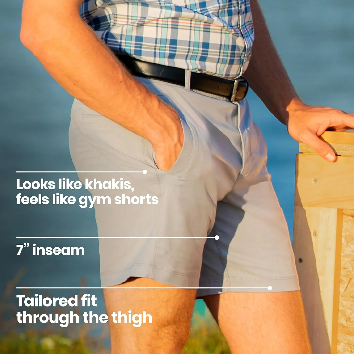 birddogs Mens Khaki Shorts – Casual, Slim Fit, Stretch Shorts with Built-in Liner for Comfort – Regular Length, 7” Inseam
