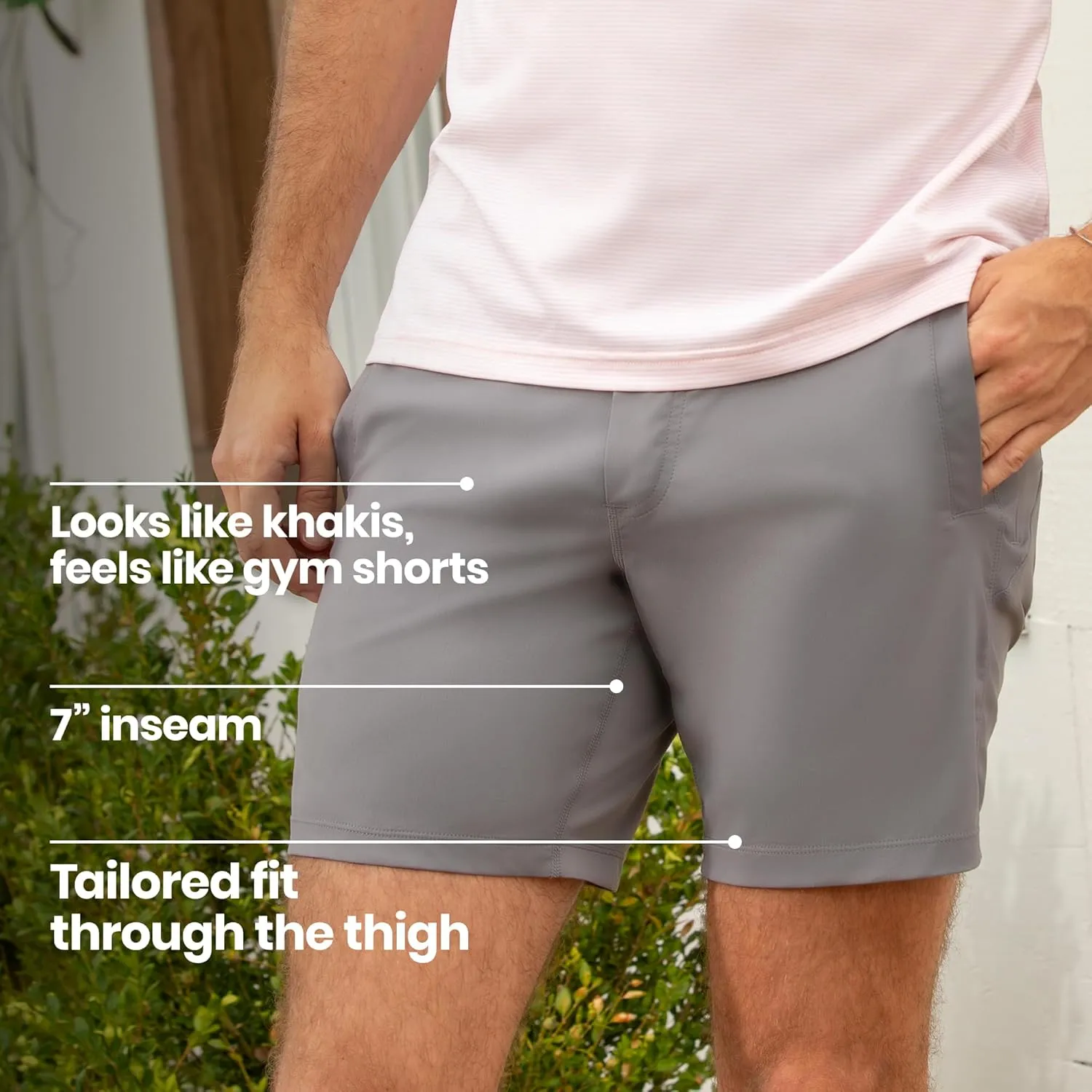 birddogs Mens Khaki Shorts – Casual, Slim Fit, Stretch Shorts with Built-in Liner for Comfort – Regular Length, 7” Inseam