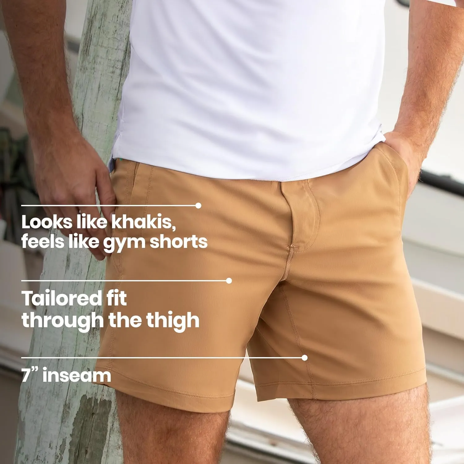birddogs Mens Khaki Shorts – Casual, Slim Fit, Stretch Shorts with Built-in Liner for Comfort – Regular Length, 7” Inseam