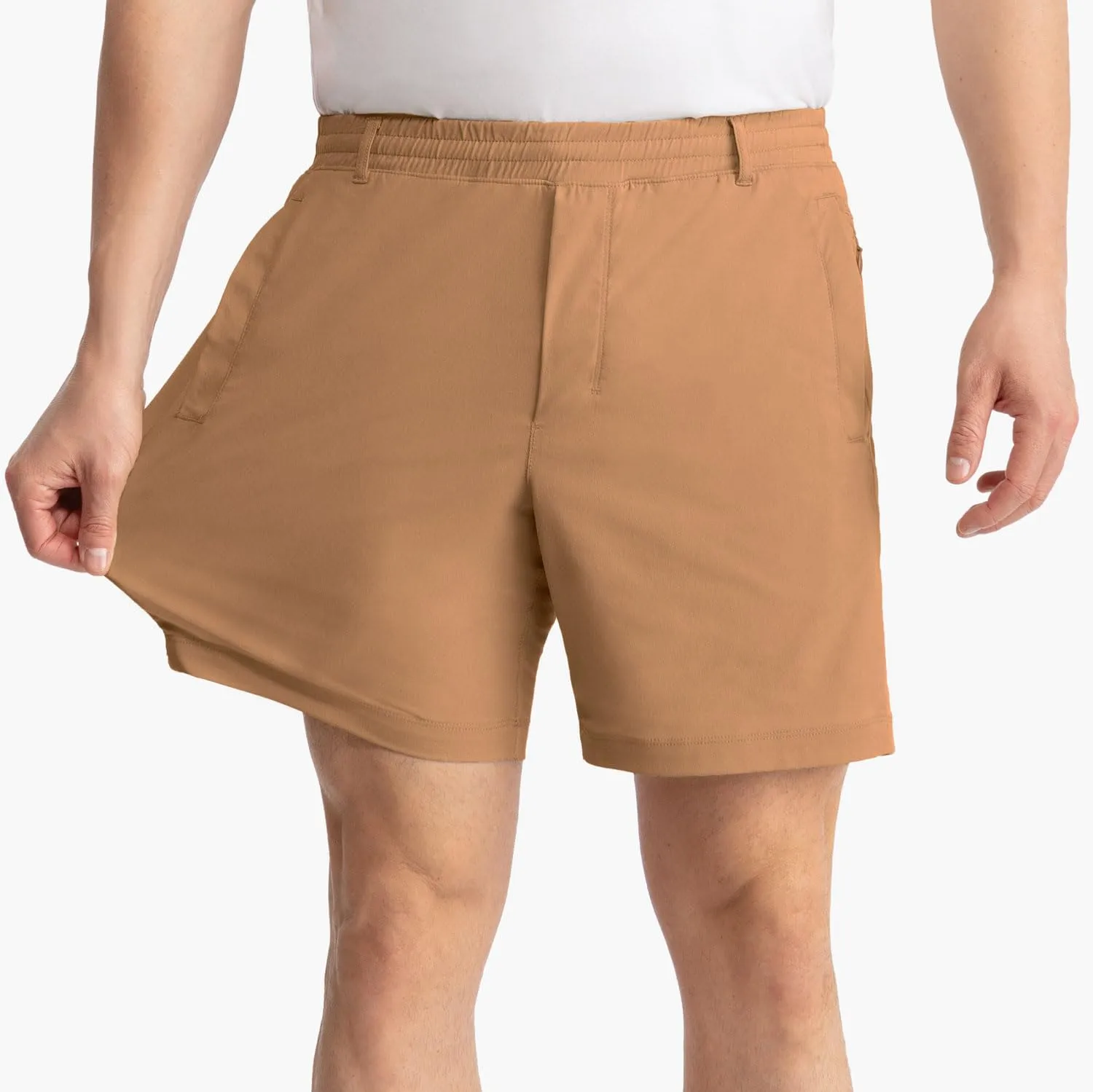 birddogs Mens Khaki Shorts – Casual, Slim Fit, Stretch Shorts with Built-in Liner for Comfort – Regular Length, 7” Inseam