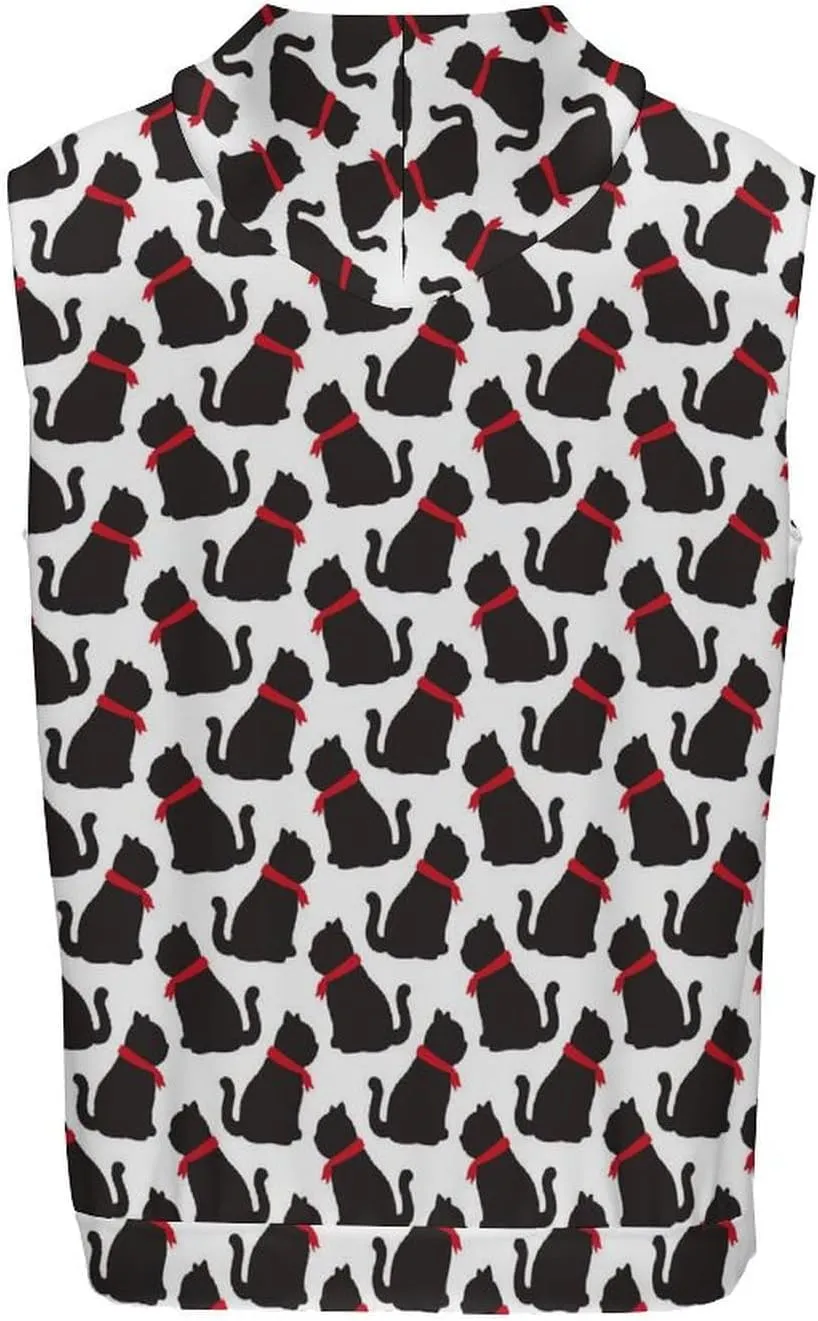 Black Cat Pattern Men's Workout Tank Tops Sleeveless Running Shirts With Hoodie Workout Hooded