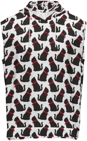 Black Cat Pattern Men's Workout Tank Tops Sleeveless Running Shirts With Hoodie Workout Hooded