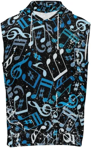 Blue Musical Notes Men's Workout Tank Tops Sleeveless Running Shirts With Hoodie Workout Hooded