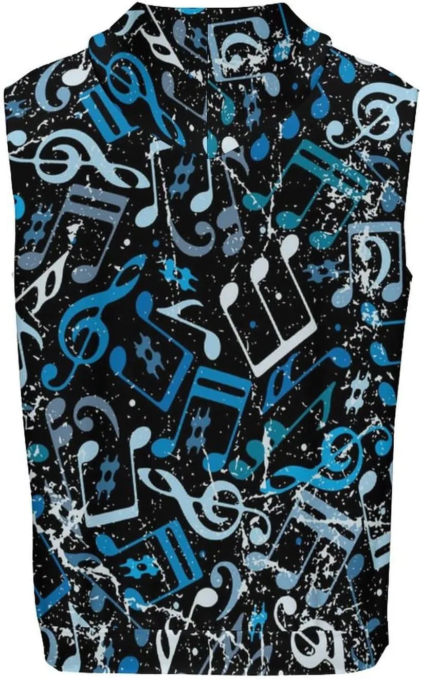 Blue Musical Notes Men's Workout Tank Tops Sleeveless Running Shirts With Hoodie Workout Hooded
