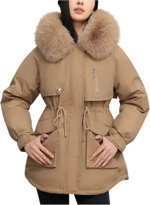 Borniu Women's Winter Puffer Coat Thicken Fleece Lined Down Jacket Faux Fur Hooded Parka Jacket 2024 Fashion Winter Clothes