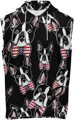 Boston Terrier Head with Bow-tie Men's Workout Tank Tops Sleeveless Running Shirts With Hoodie Workout Hooded