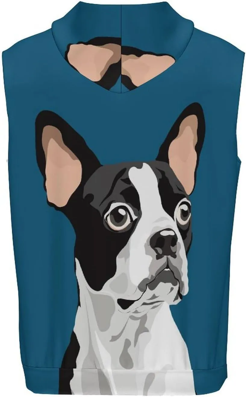 Boston Terrier Men's Workout Tank Tops Sleeveless Running Shirts With Hoodie Workout Hooded