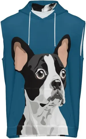Boston Terrier Men's Workout Tank Tops Sleeveless Running Shirts With Hoodie Workout Hooded