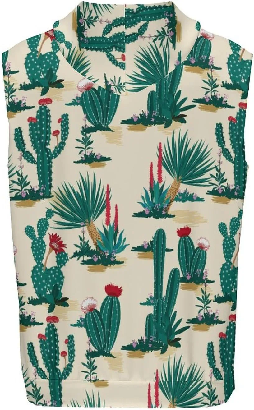 Cactus & Blooming Succulents Flower Men's Workout Tank Tops Sleeveless Running Shirts With Hoodie Workout Hooded