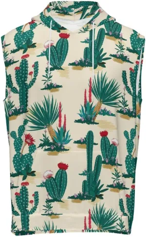 Cactus & Blooming Succulents Flower Men's Workout Tank Tops Sleeveless Running Shirts With Hoodie Workout Hooded