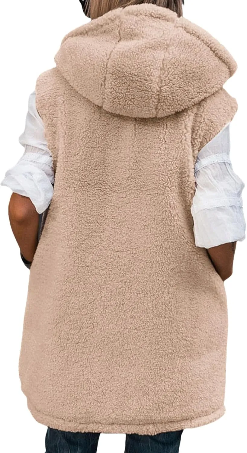Canbebig Puffer Jacket Womens Long Reversible Down Coat Casual Quilted Jacket Zip Up Puffer Vest Hooded Outwear with Pockets