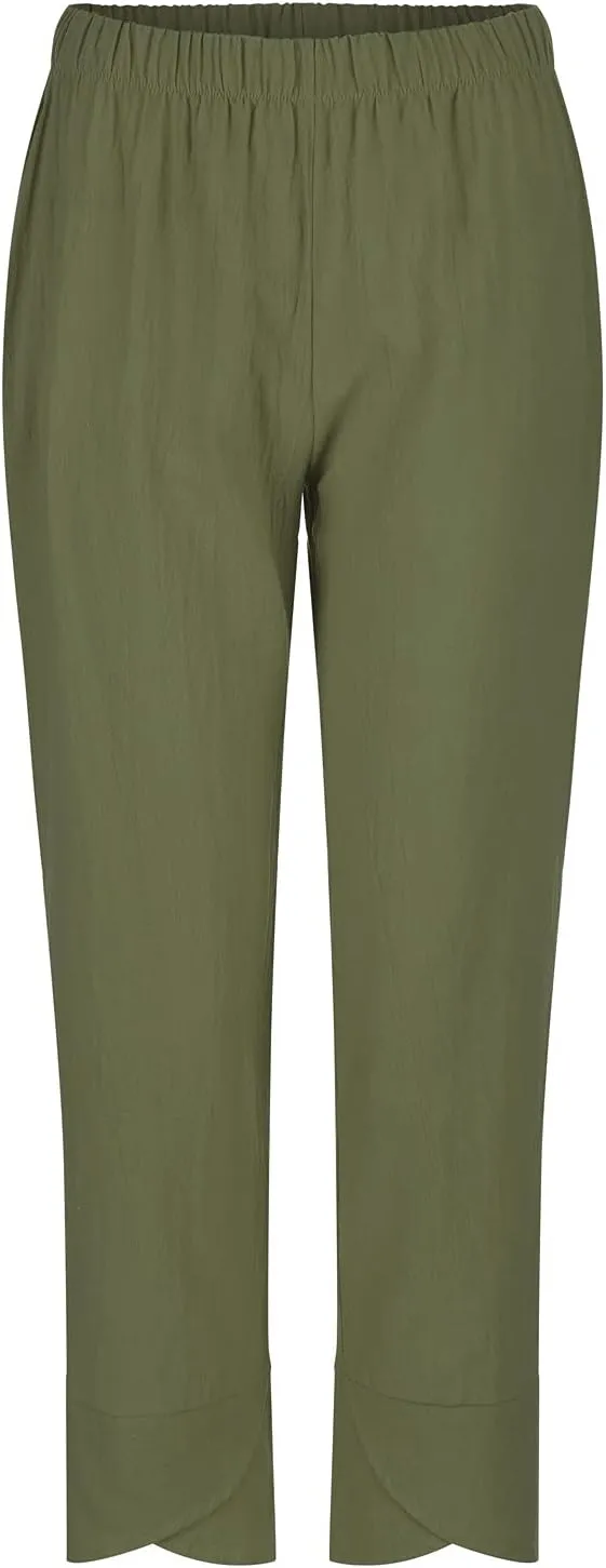 Capri Pants for Women Casual Summer Cotton Linen Pants Loose Elastic Waist Capris Trousers Wide Leg Cropped Pants