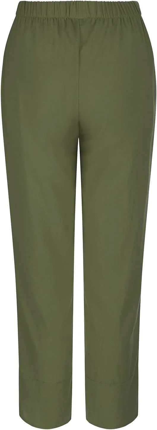 Capri Pants for Women Casual Summer Cotton Linen Pants Loose Elastic Waist Capris Trousers Wide Leg Cropped Pants