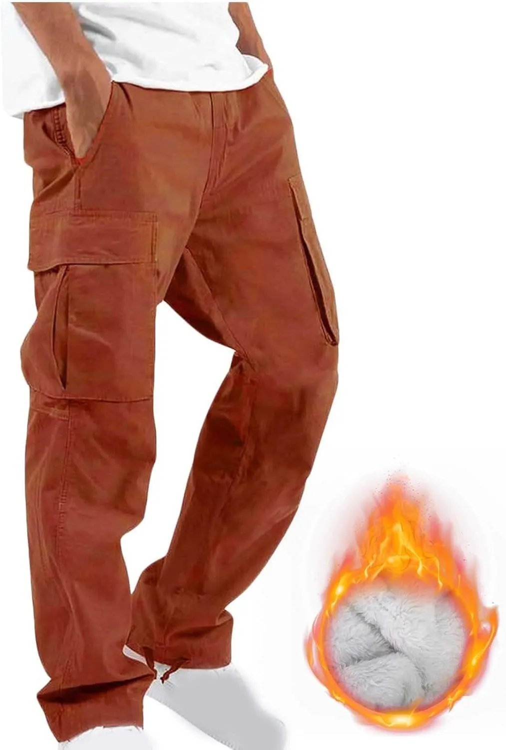 Cargo Sweatpants for Men Fleece Lined Cargos Casual Loose Fit Warm Winter Joggers Straight Leg Cargo Pants with Pocket
