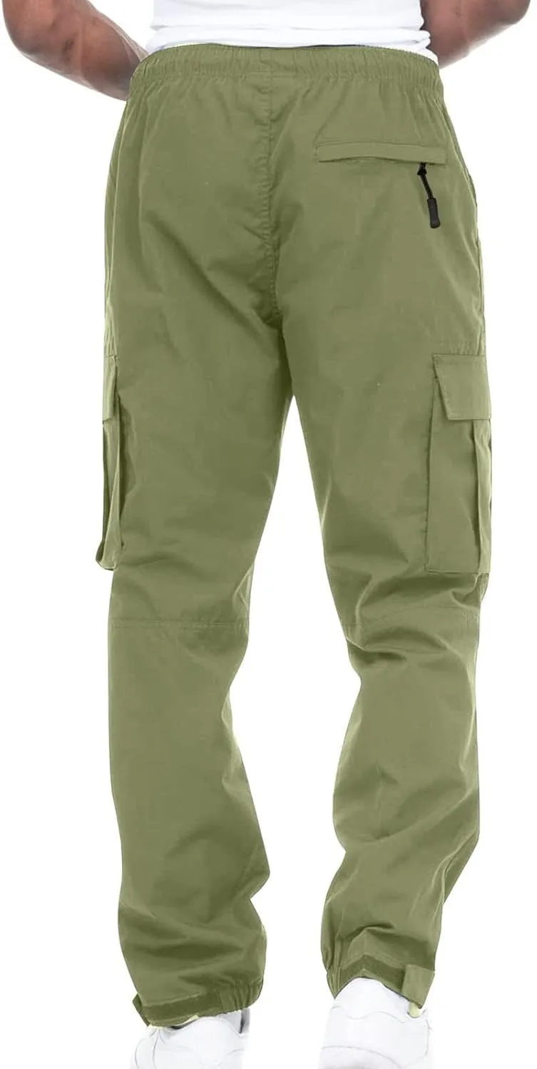 Cargo Trousers for Men Fleece Cargo Sweatpants Relax Fit Bungee Cord Open Bottom Mens Jogger Sweatpants Men's Slim