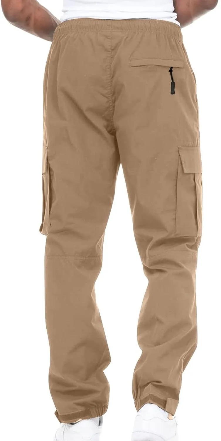 Cargo Trousers for Men Fleece Cargo Sweatpants Relax Fit Bungee Cord Open Bottom Mens Jogger Sweatpants Men's Slim