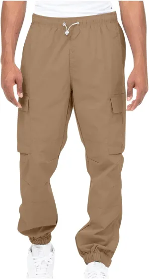 Cargo Trousers for Men Fleece Cargo Sweatpants Relax Fit Bungee Cord Open Bottom Mens Jogger Sweatpants Men's Slim