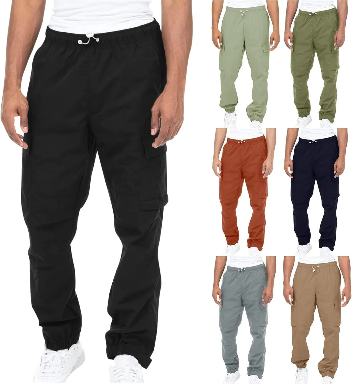 Cargo Trousers for Men Fleece Cargo Sweatpants Relax Fit Bungee Cord Open Bottom Mens Jogger Sweatpants Men's Slim