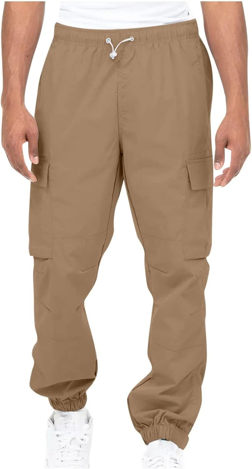 Cargo Trousers for Men Fleece Cargo Sweatpants Relax Fit Bungee Cord Open Bottom Mens Jogger Sweatpants Men's Slim